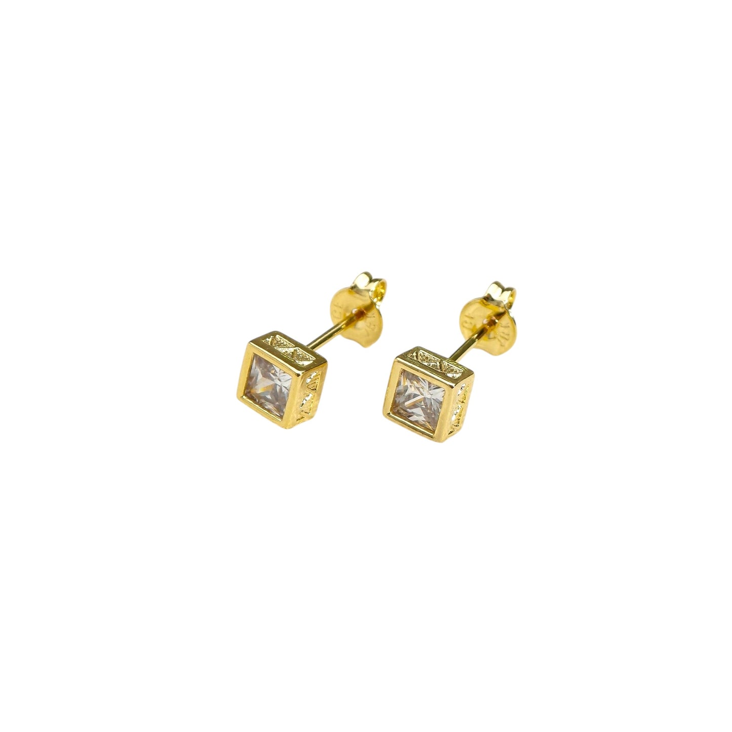 CZ Square Design Frame Stud 18K Gold Filled Earrings