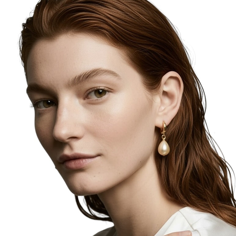 Pearl Drop Hoop 30mm 18K Gold Filled Earrings
