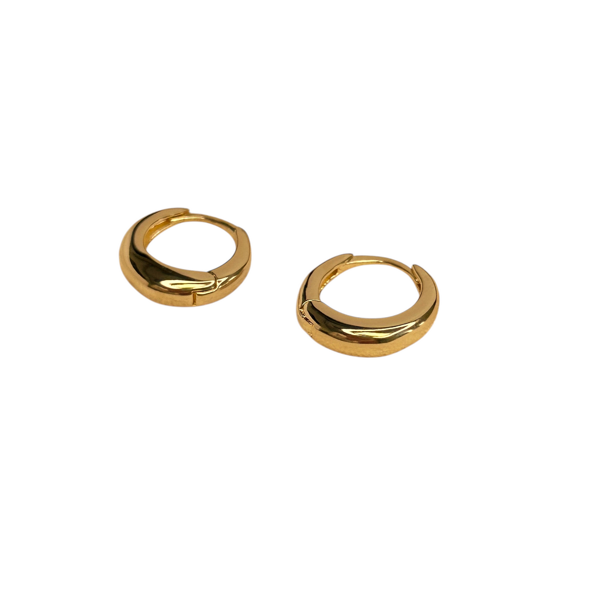 British Closure Huggie 12mm Hoop Earrings in 18K gold-filled, view 2