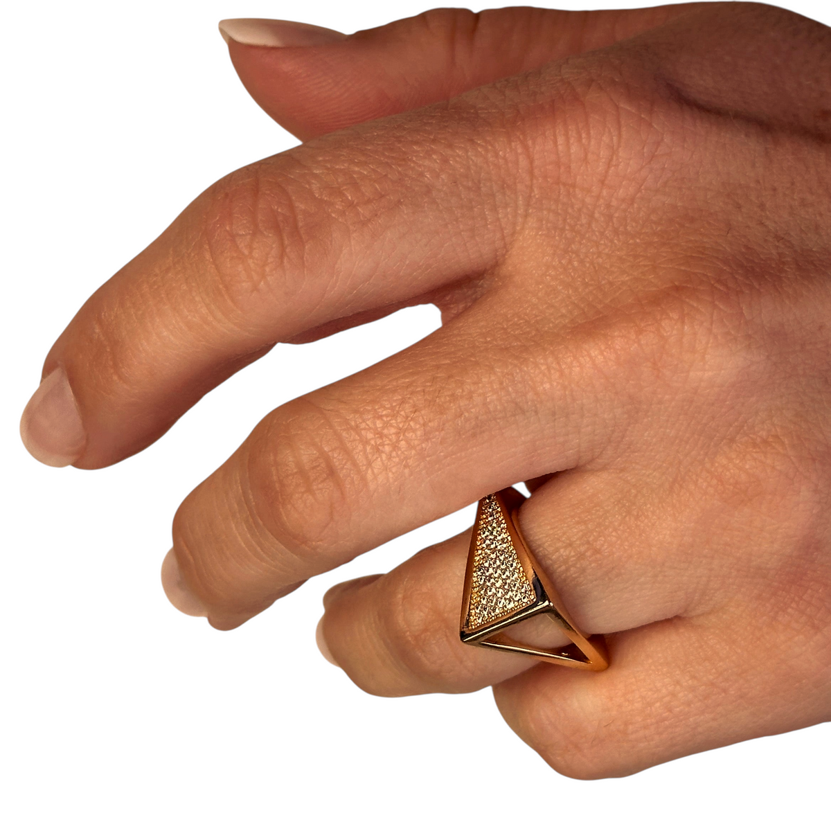 Triangle Pavé CZ Statement Ring in 18K gold-filled, view 3