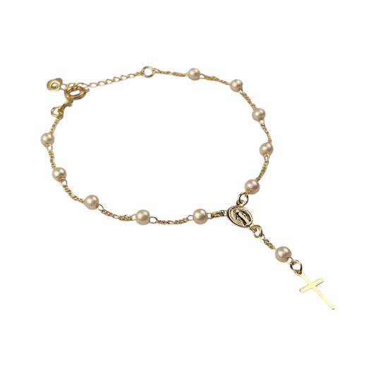 Pearl & Figaro Rosary 18k Gold Filled Bracelet