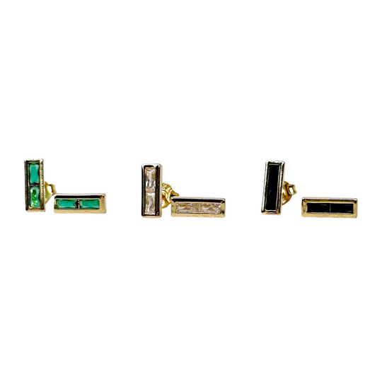 10mm Split Baguette CZ Stud 18k Gold Filled Earring