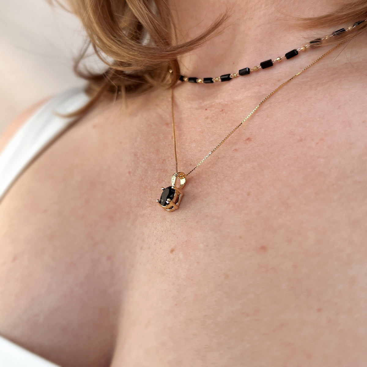 Oval Black CZ 7mm Pendant in 18K gold-filled, view 5