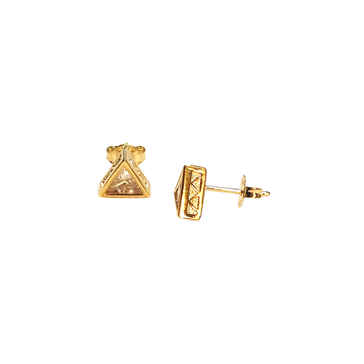 Triangle Frame CZ 9mm Stud Earrings in 18K gold-filled, view 2
