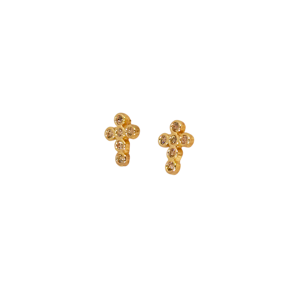 Cross Bezel CZ 7mm Stud Earrings in 18K gold-filled, view 2