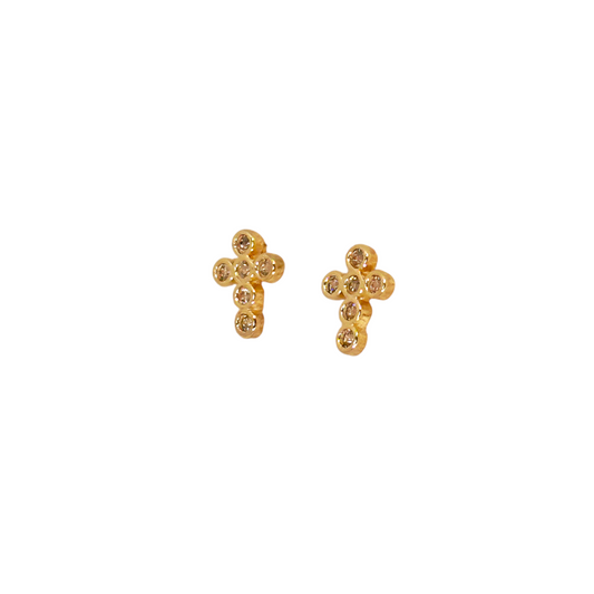 7mm CZ Bezel Cross Stud 18k Gold Filled Earrings