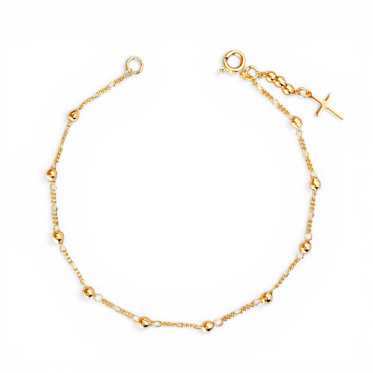 Cross Charm Beaded Bracelet in 18K gold-filled