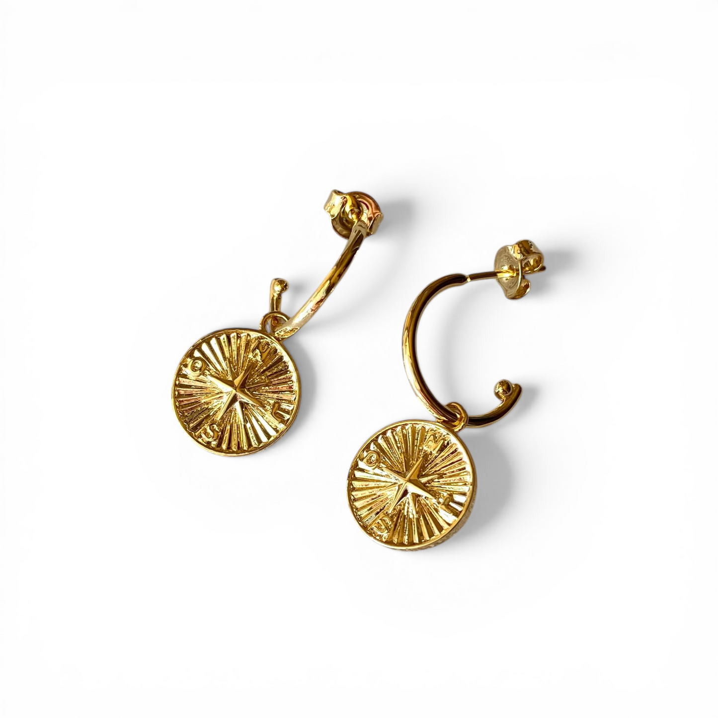 10mm Open Hoop with Compass Charm 18K Gold Filled Earrings