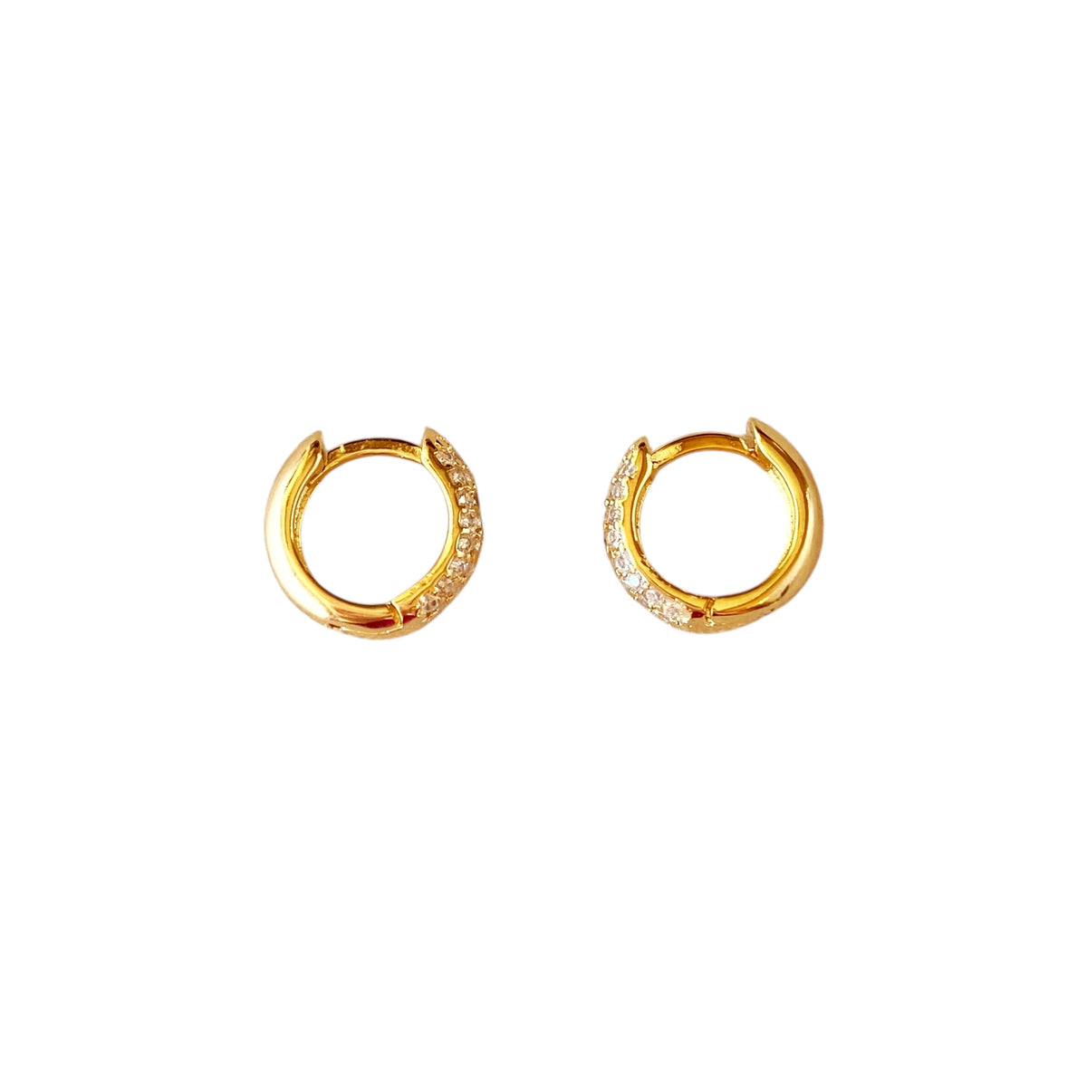 CZ Huggie 13mm Hoop Earrings in 18K gold-filled, view 2