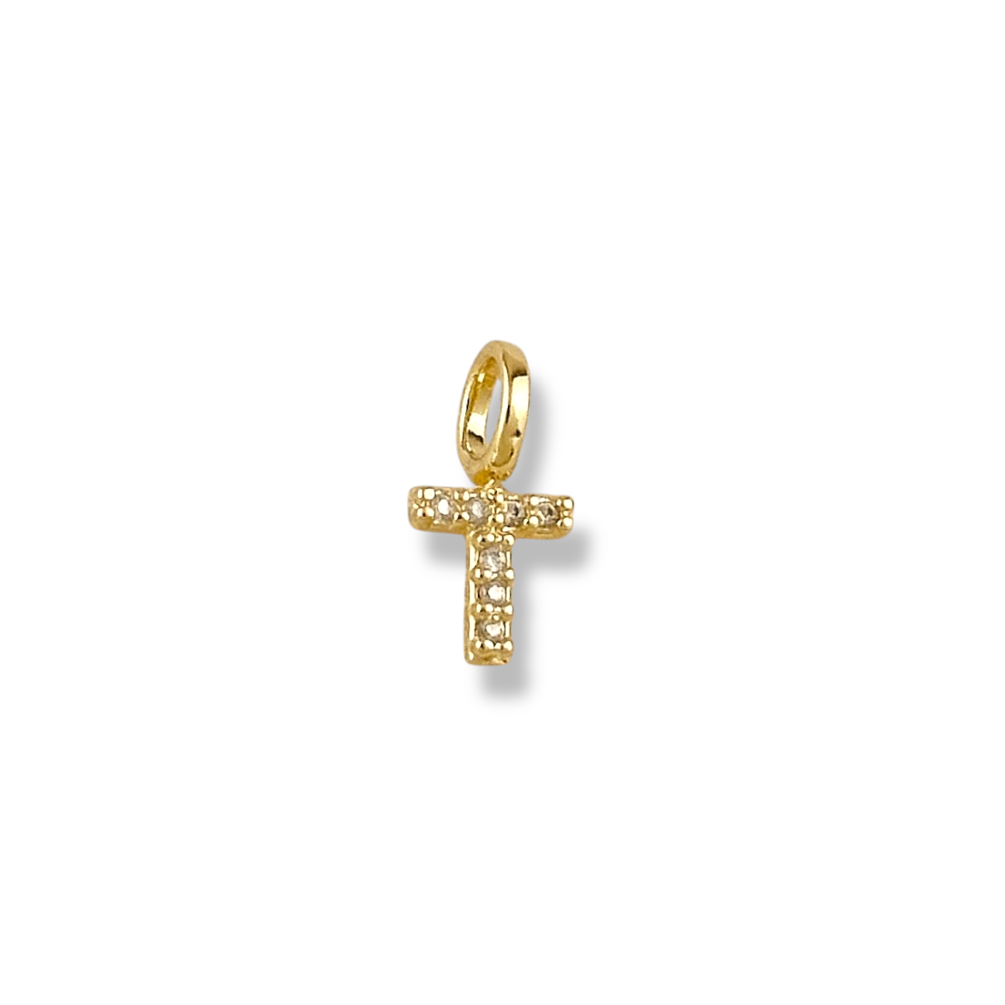 Letter T pavé CZ initial charm, 12mm, 18K gold-filled