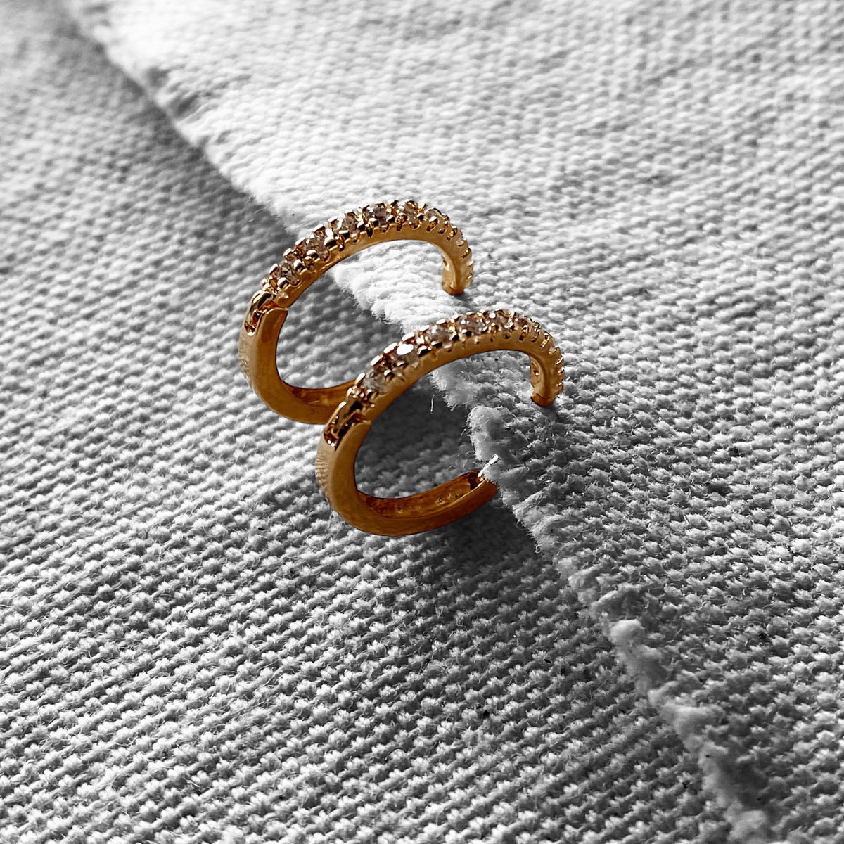 Slim CZ Huggie 15mm Hoop Earrings in 18K gold-filled, view 6