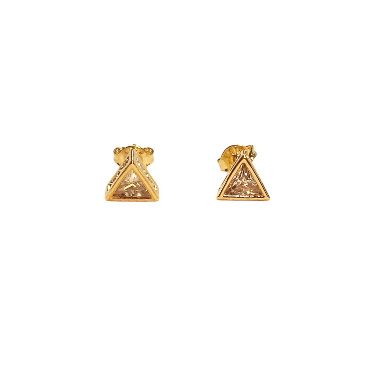 Triangle Frame CZ 9mm Stud Earrings in 18K gold-filled, view 4