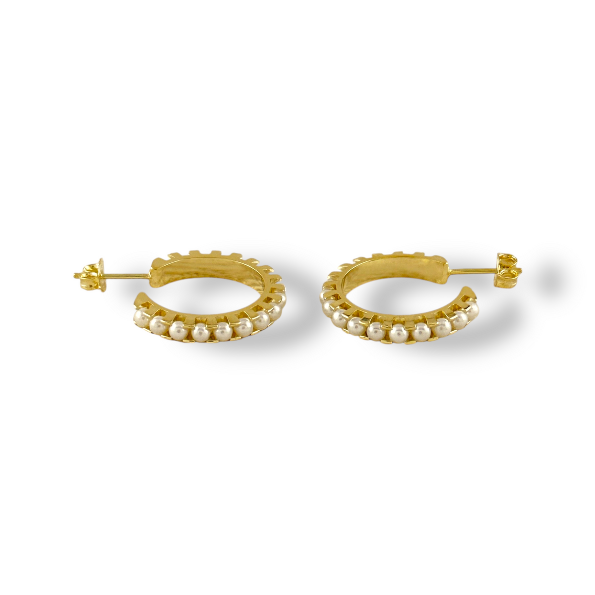 Pearl-Lined Open Hoop 22mm Earrings in 18K gold-filled, view 2