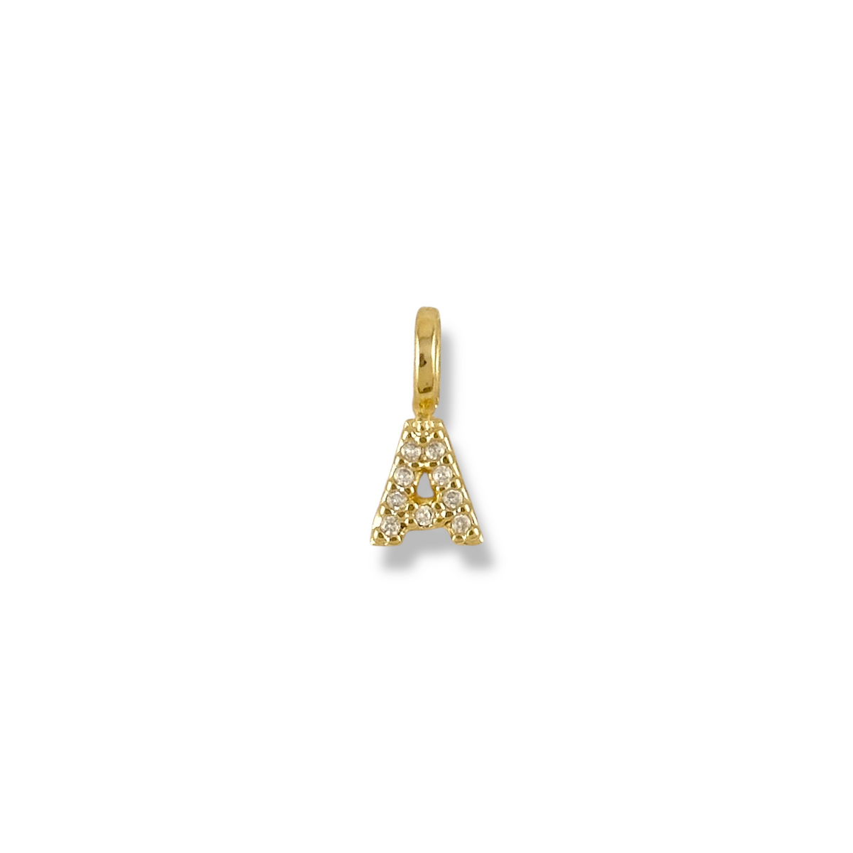 Letter A pavé CZ initial charm, 12mm, 18K gold-filled