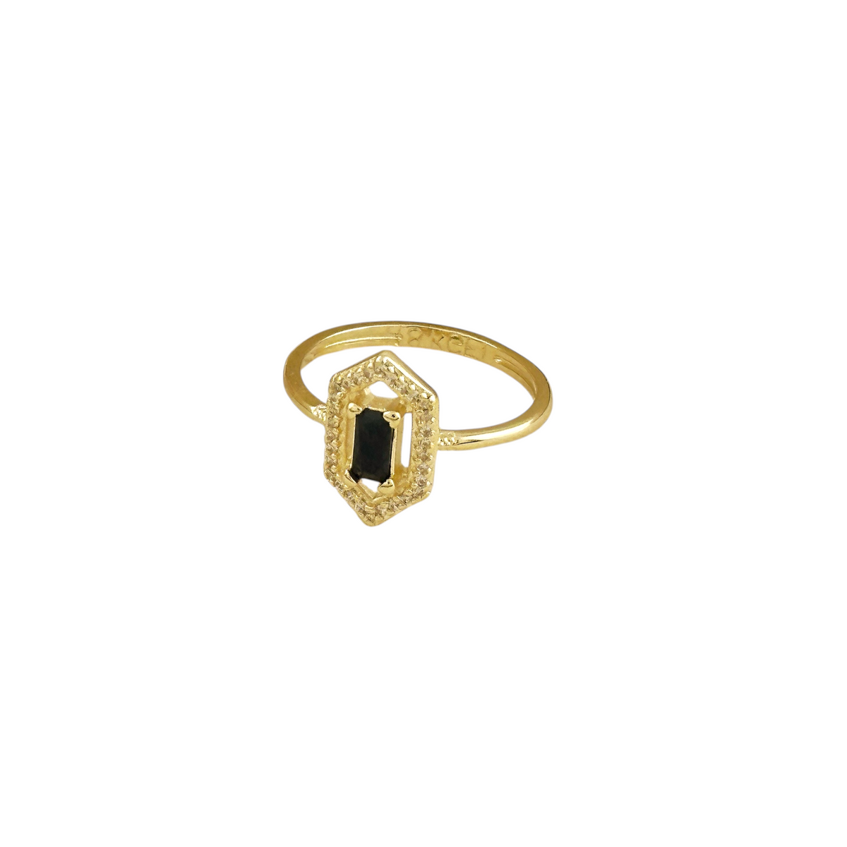 Baguette CZ Hexagon Halo Ring in 18K gold-filled, Crystal