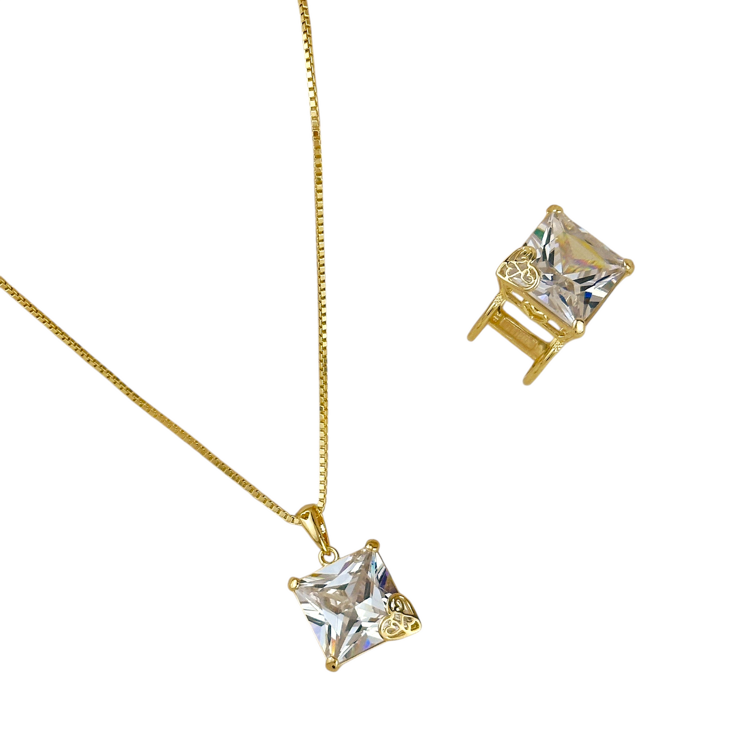 14mm CZ Princess Cut Pendant 18k Gold Filled Necklace