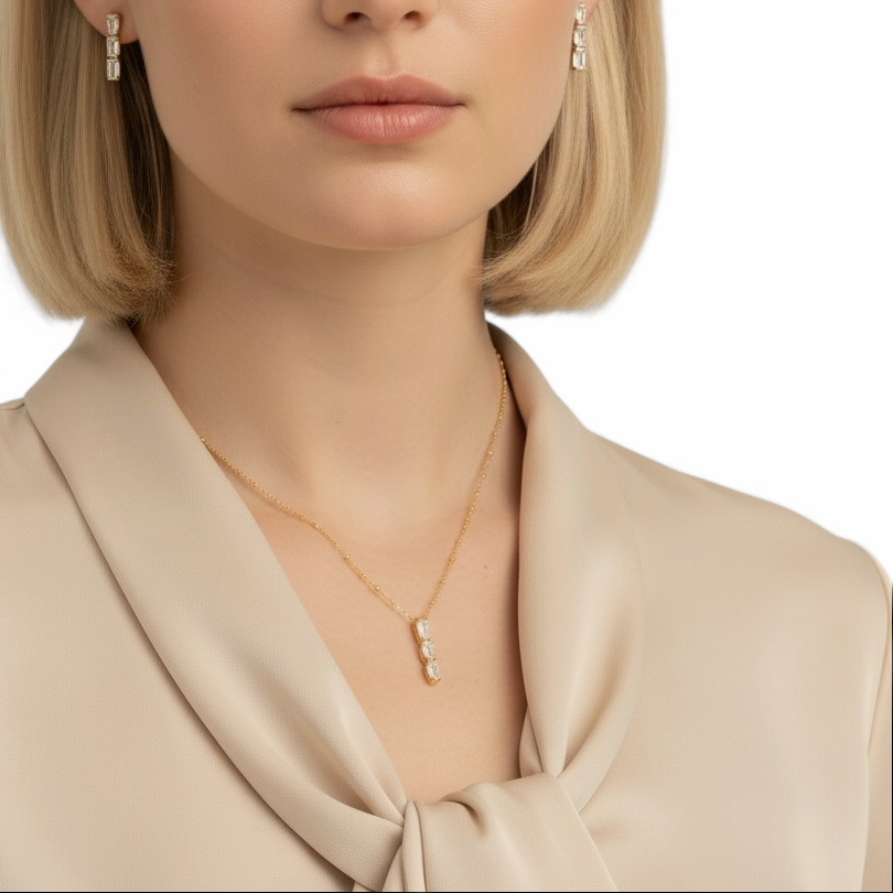 Triple CZ Satellite Chain 18K Gold Filled Necklace