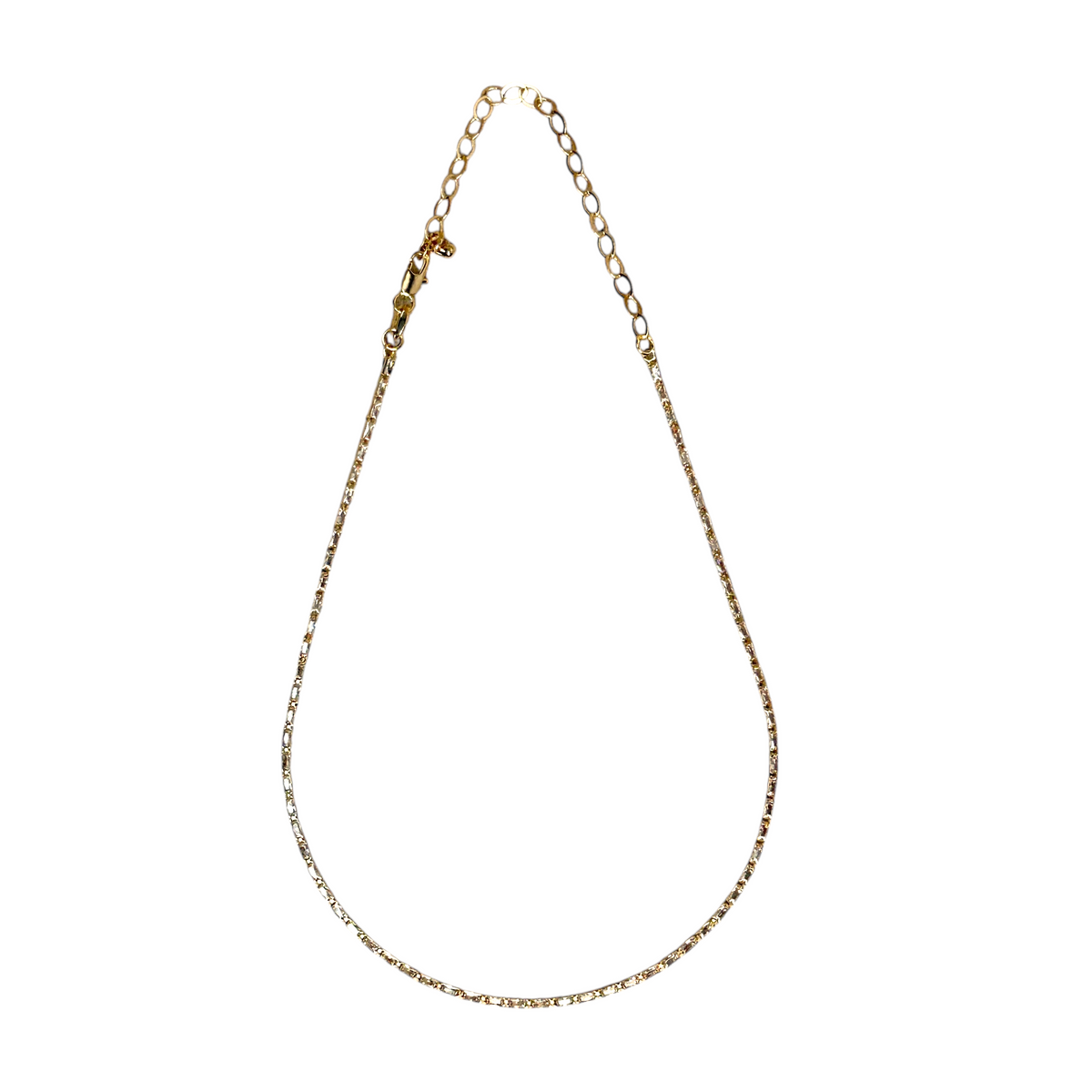 Baguette CZ 1.5mm Riviera Necklace in 18K gold-filled