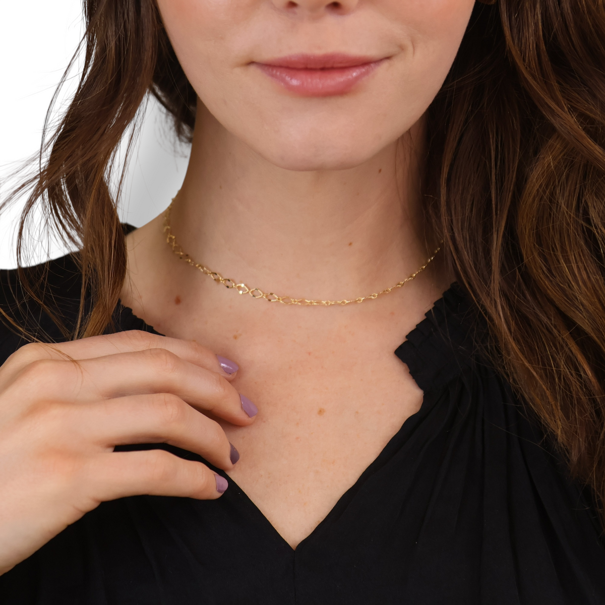 Diamond Cut Marquise Link Chain Necklace in 18K gold-filled, view 6