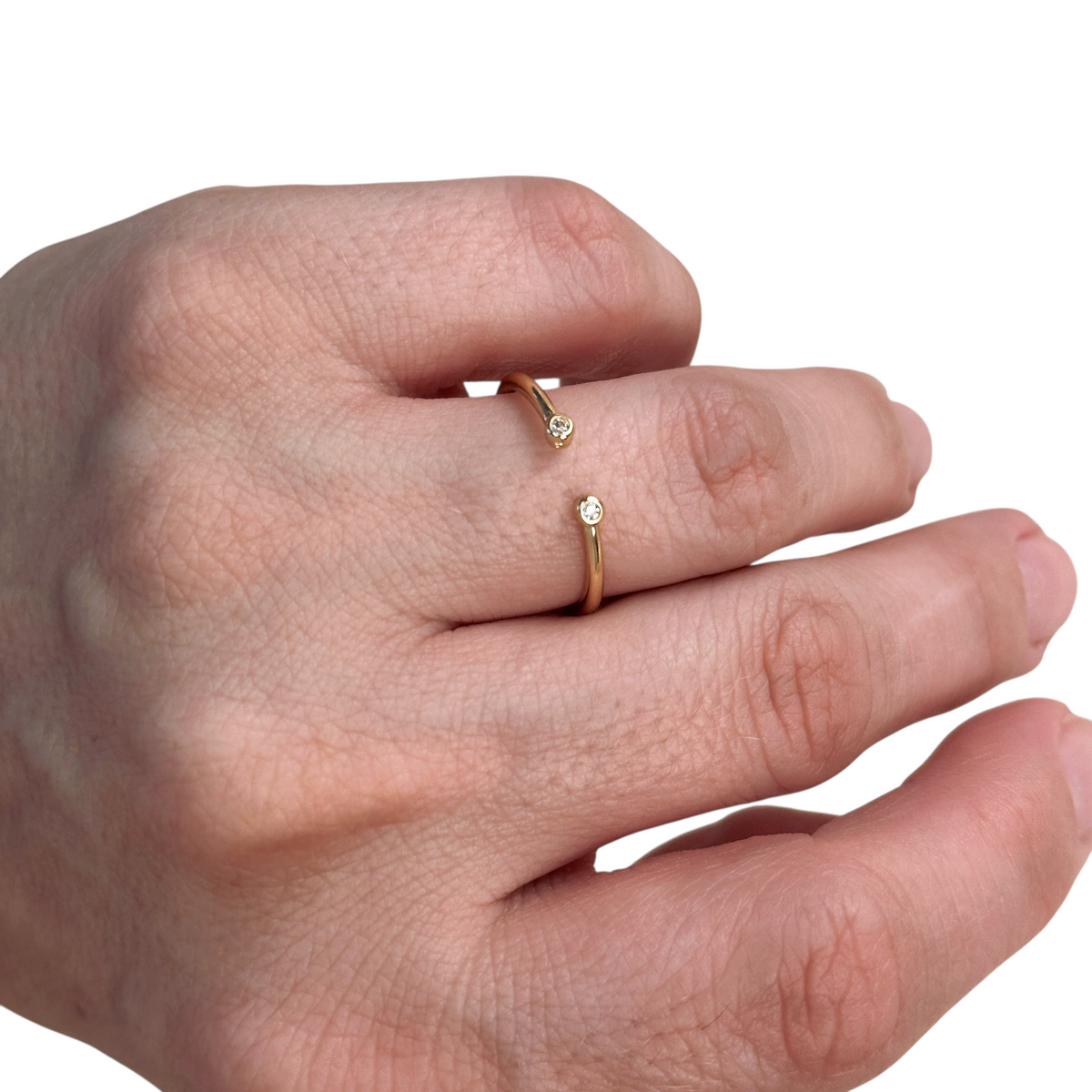 Dual Tip CZ 1.2mm Open Ring in 18K gold-filled, view 4