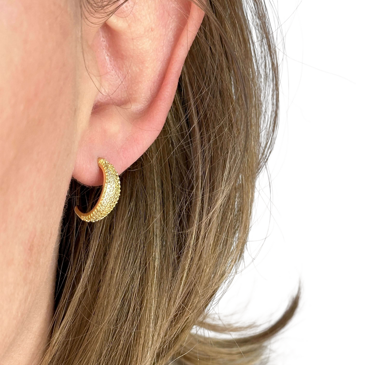 Micro CZ Curve 15mm Stud Earrings in 18K gold-filled, view 4