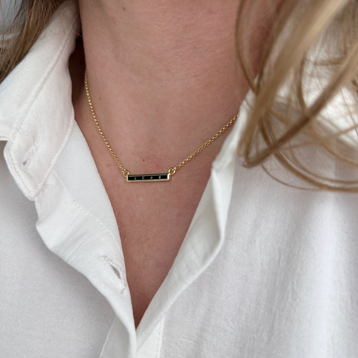 Baguette CZ Bar 25mm Necklace in 18K gold-filled, view 4
