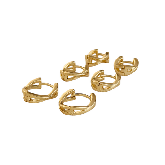 Criss-Cross Huggie Hoop 18k Gold Filled Earrings