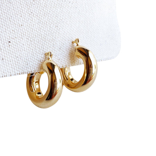 26mm Chunky Tube Hoop 18k Gold Filled Earrings