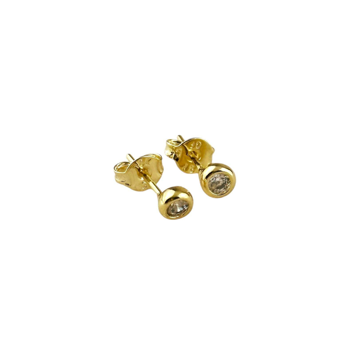 April White Topaz birthstone round bezel 4mm stud earrings in 18K gold-filled