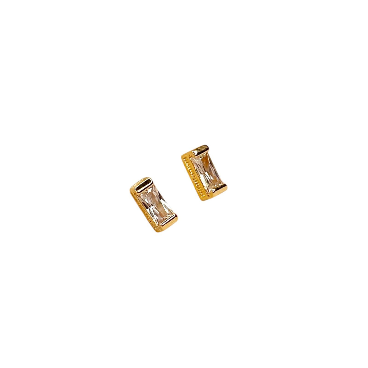 Birthstone Baguette Bezel CZ 10mm Stud Earrings in 18K gold-filled, view 10