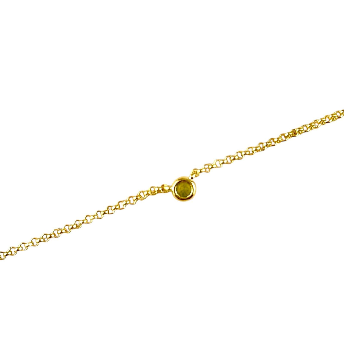 Birthstone Round Bezel CZ Bracelet in 18K gold-filled, August Peridot