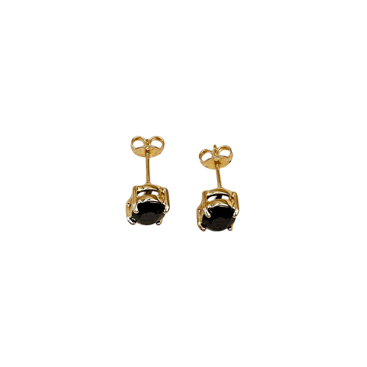 Oval Black CZ 7mm Stud Earrings in 18K gold-filled, view 2