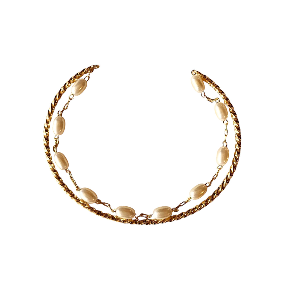Twisted Cuff & Pearl Chain Bracelet in 18K gold-filled, view 2