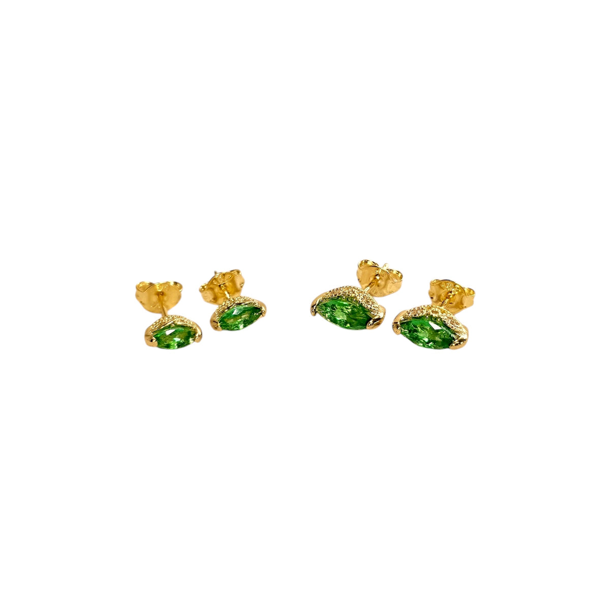 Vintage Marquise Emerald Green CZ Stud Earrings in 18K gold-filled, view 4