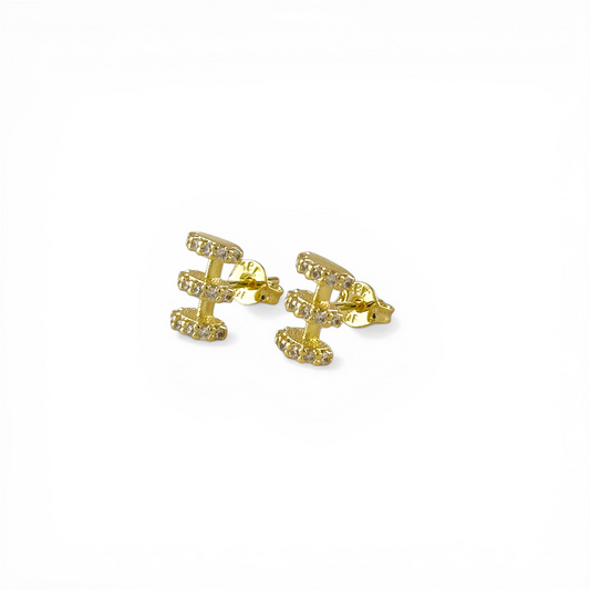 10mm Triple Row Curved Pavé CZ 18K Gold Filled Stud Earrings