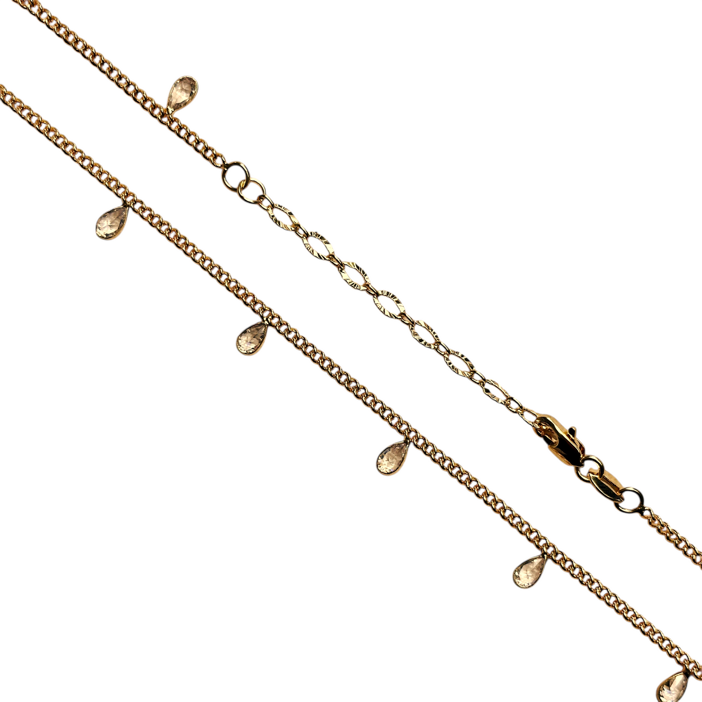 2mm Curb Chain CZ Drops 18k Gold Filled Necklace