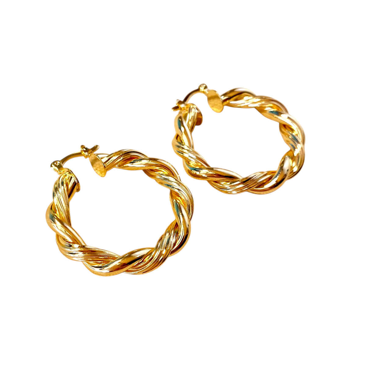 Double Twisted Tube Hoop 30mm Earrings in 18K gold-filled, view 2