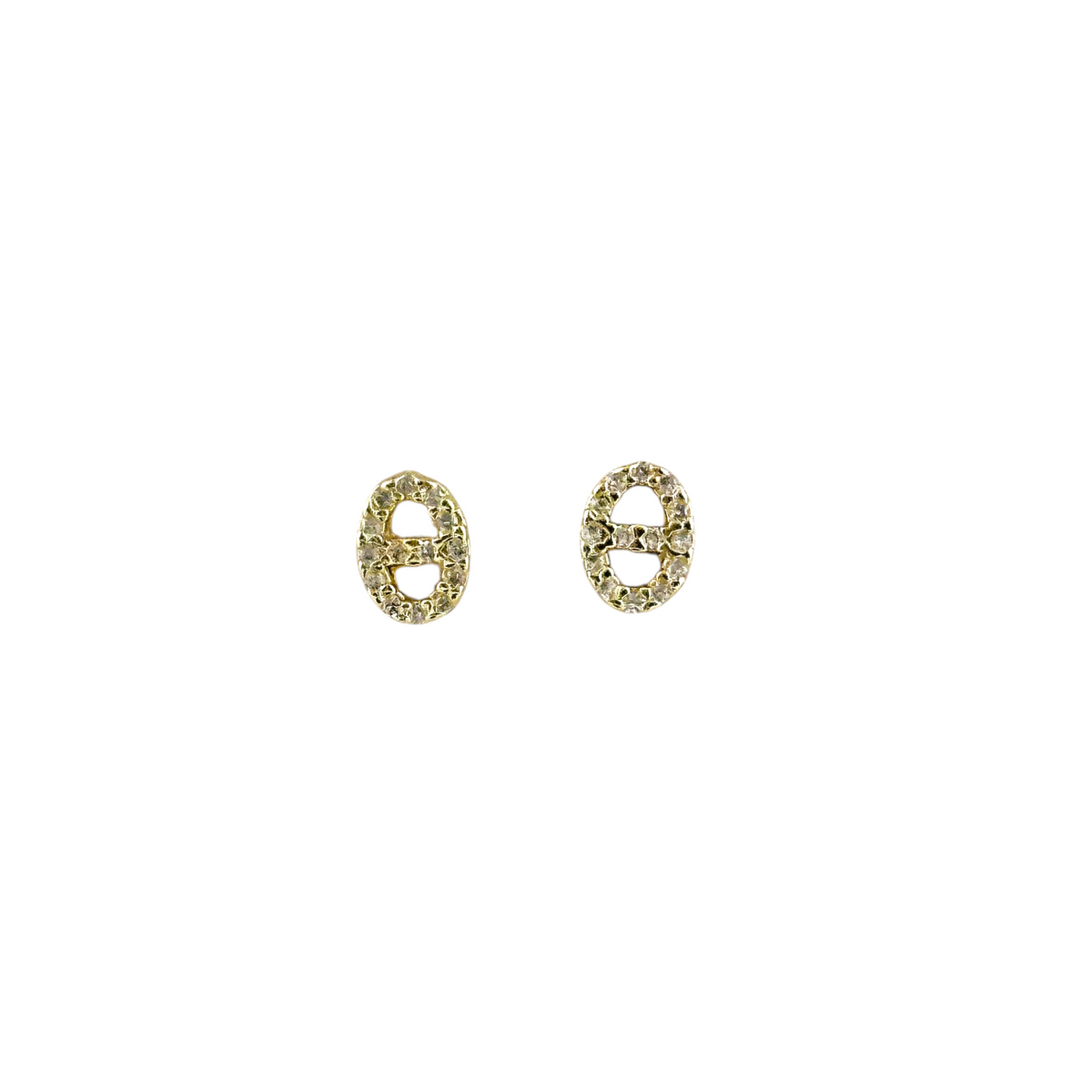 Mariner Link Pavé CZ 7x5mm Stud Earrings in 18K gold-filled, view 6