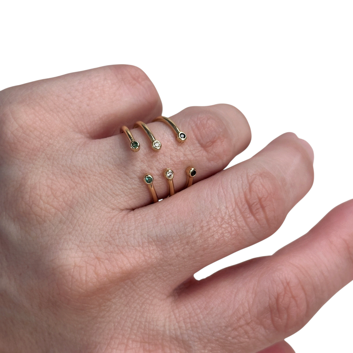 Dual Tip CZ 1.2mm Open Ring in 18K gold-filled, view 3