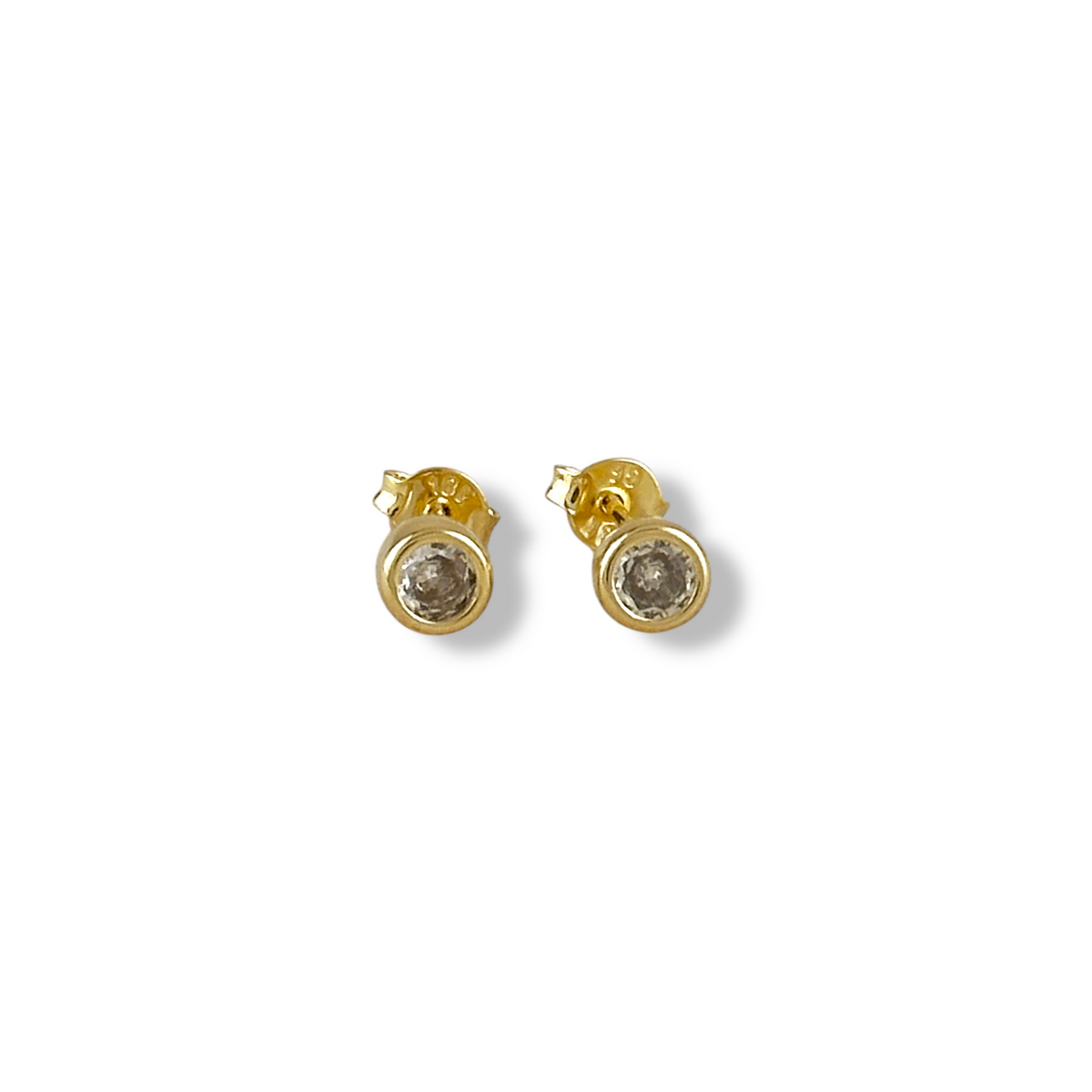 Round Bezel CZ 5mm Stud Earrings in 18K gold-filled