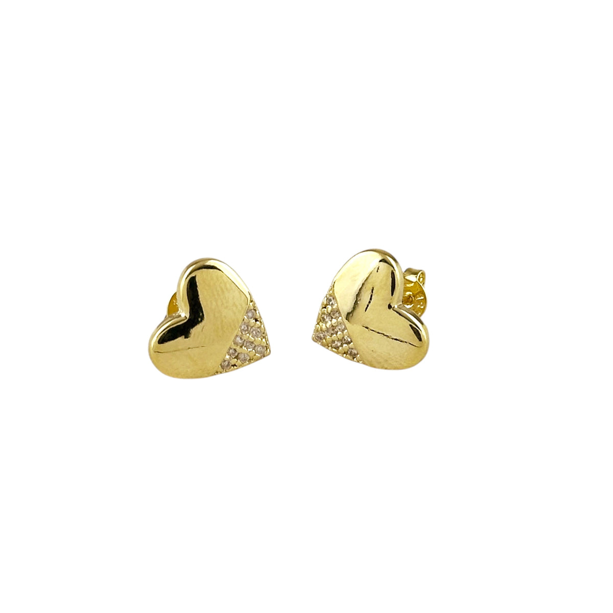 Heart CZ 12mm Stud Earrings in 18K gold-filled, view 2