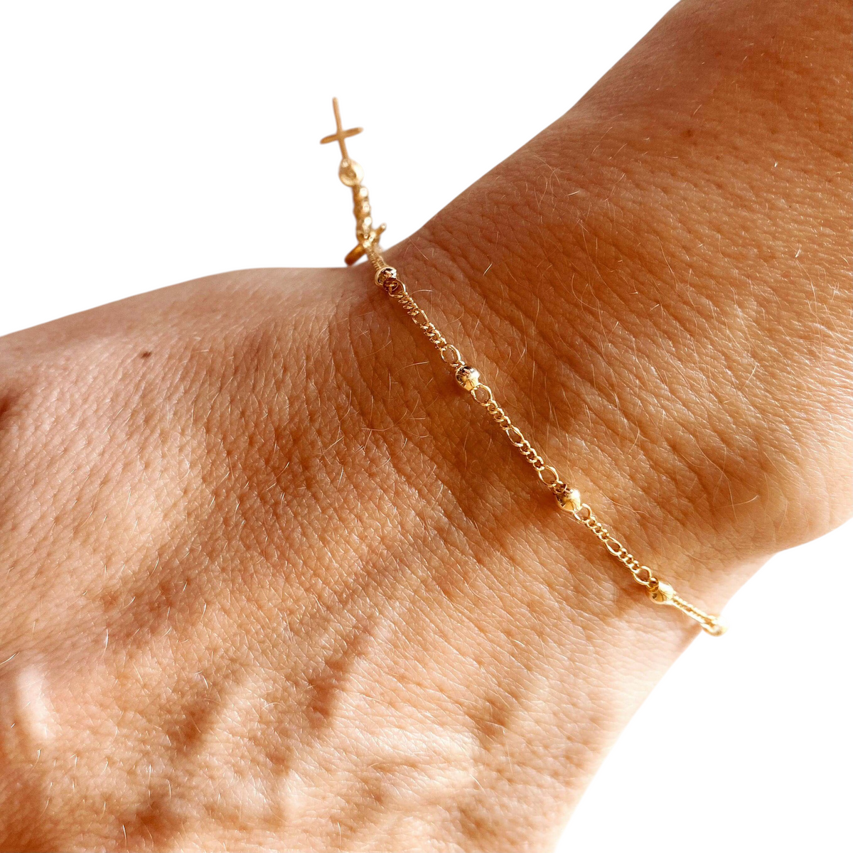 Cross Charm Beaded Bracelet in 18K gold-filled, view 3