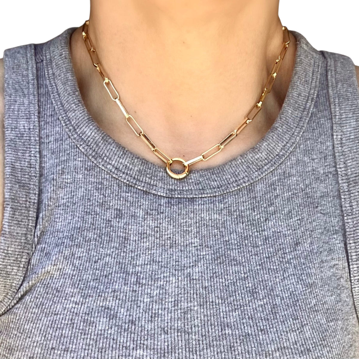 Paperclip Link Chain Carabiner Necklace in 18K gold-filled, view 4