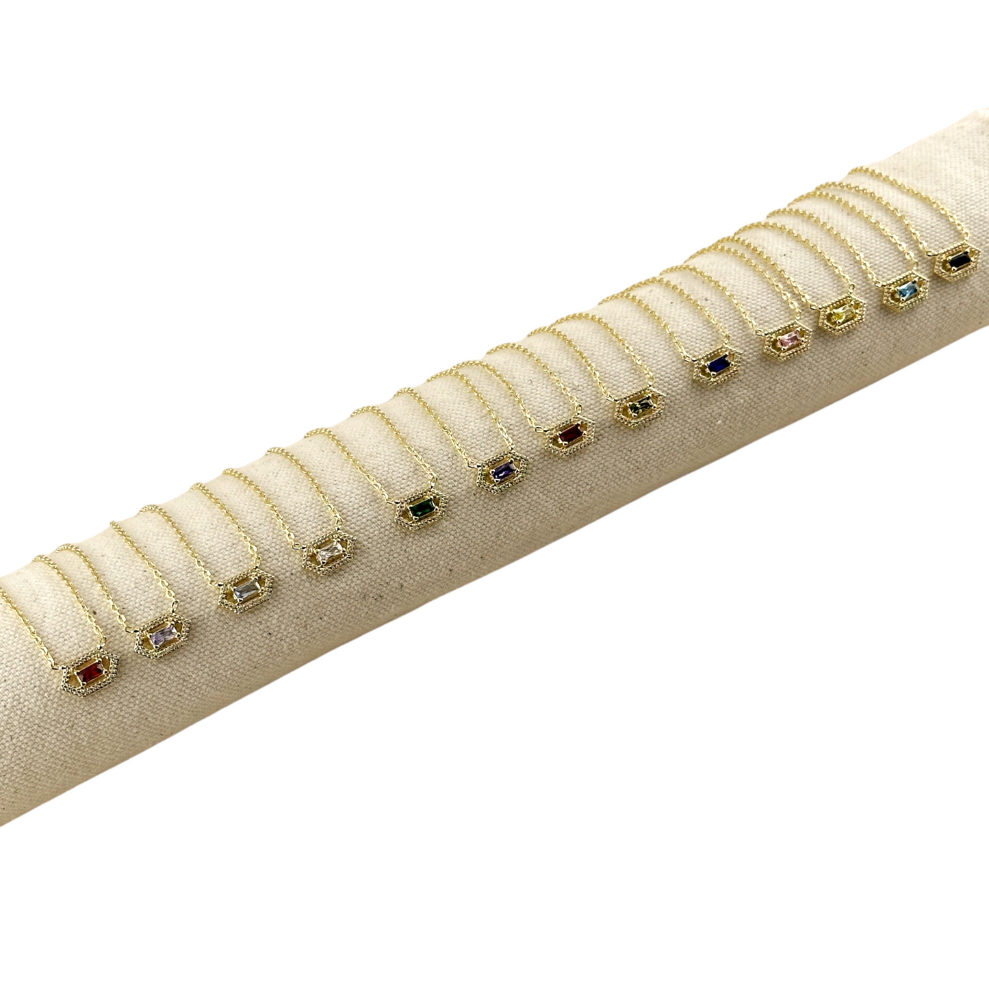 Birthstone Baguette CZ 18K Gold Filled Pendant Necklace