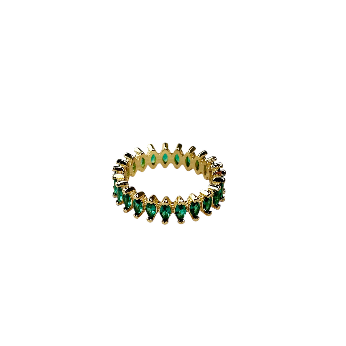Marquise CZ Eternity Band Ring in 18K gold-filled, Emerald