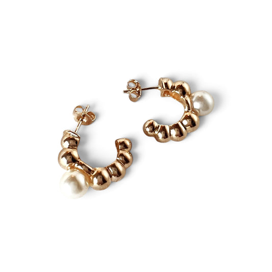 Beaded Pearl Open Hoop Earrings Sideview