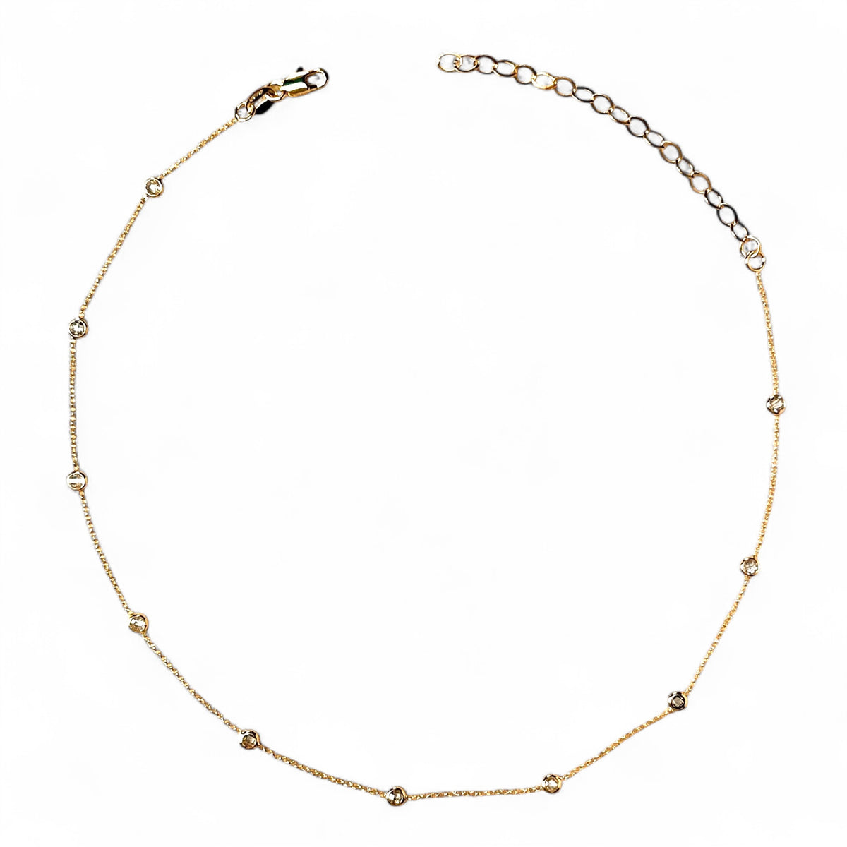 Bezel CZ Rolo Chain 1mm Necklace on white backgroun