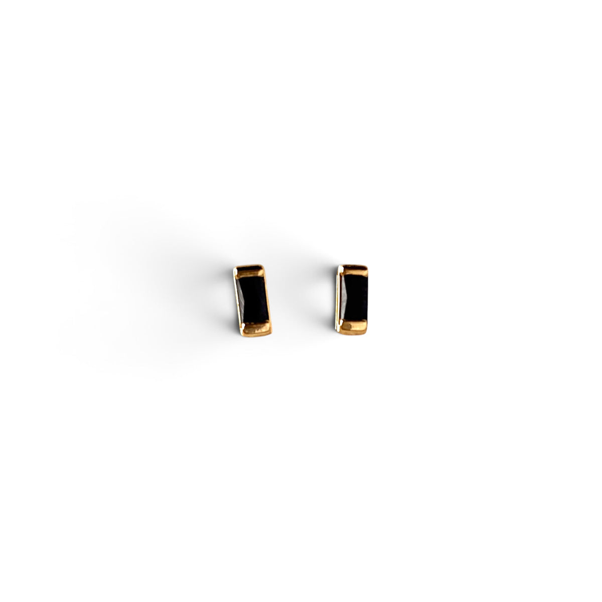 Baguette Black CZ 6mm Stud Earrings in 18K gold-filled
