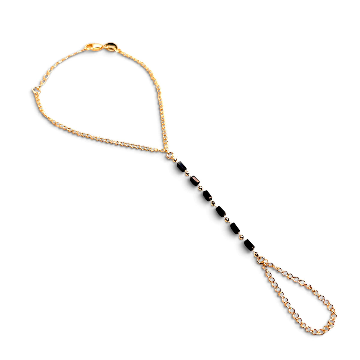 Black Crystal Hand Chain Bracelet in 18K gold-filled