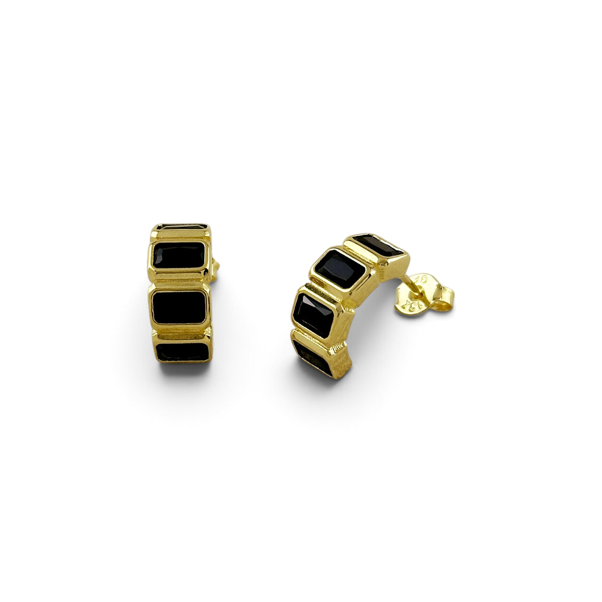 Black Cz Baguette Stud Earrings